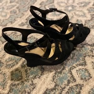 Black platform wedge sandals
